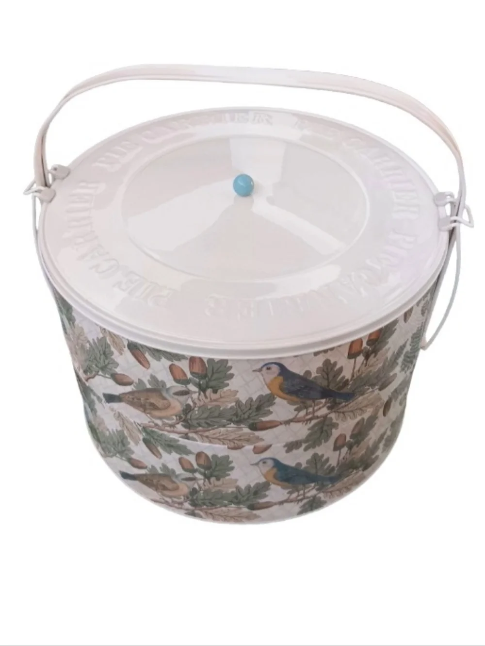 John Derian Double Pie Carrier | Stamped Metal | Bird & Leaf Design